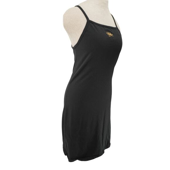 Nike Black Spaghetti Strap Mini Dress Medium | Gold Script Logo Y2K Style - Picture 3 of 5